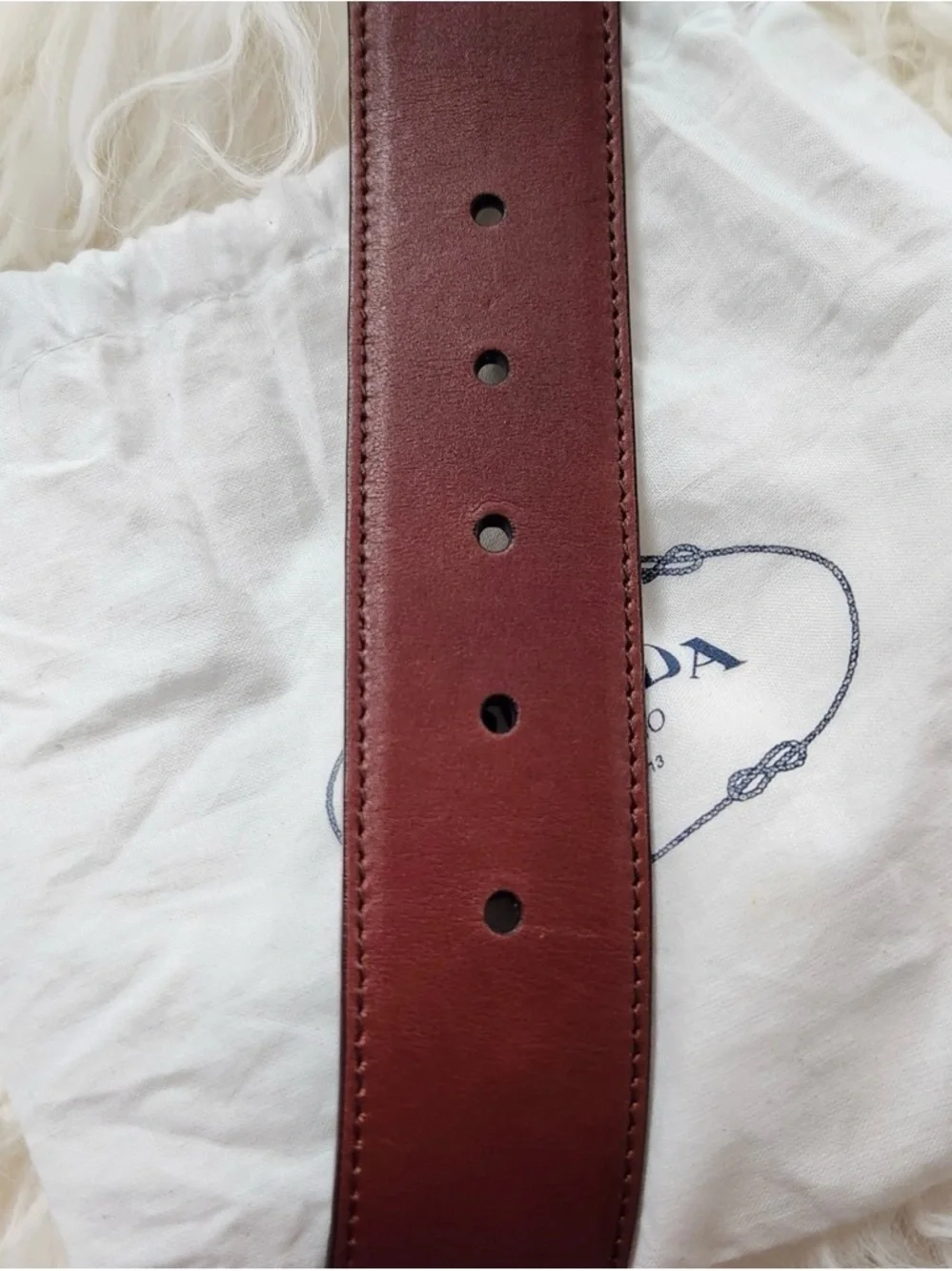 Prada Burgundy Leather Belt with Gold Buckle - Picture 10 of 12